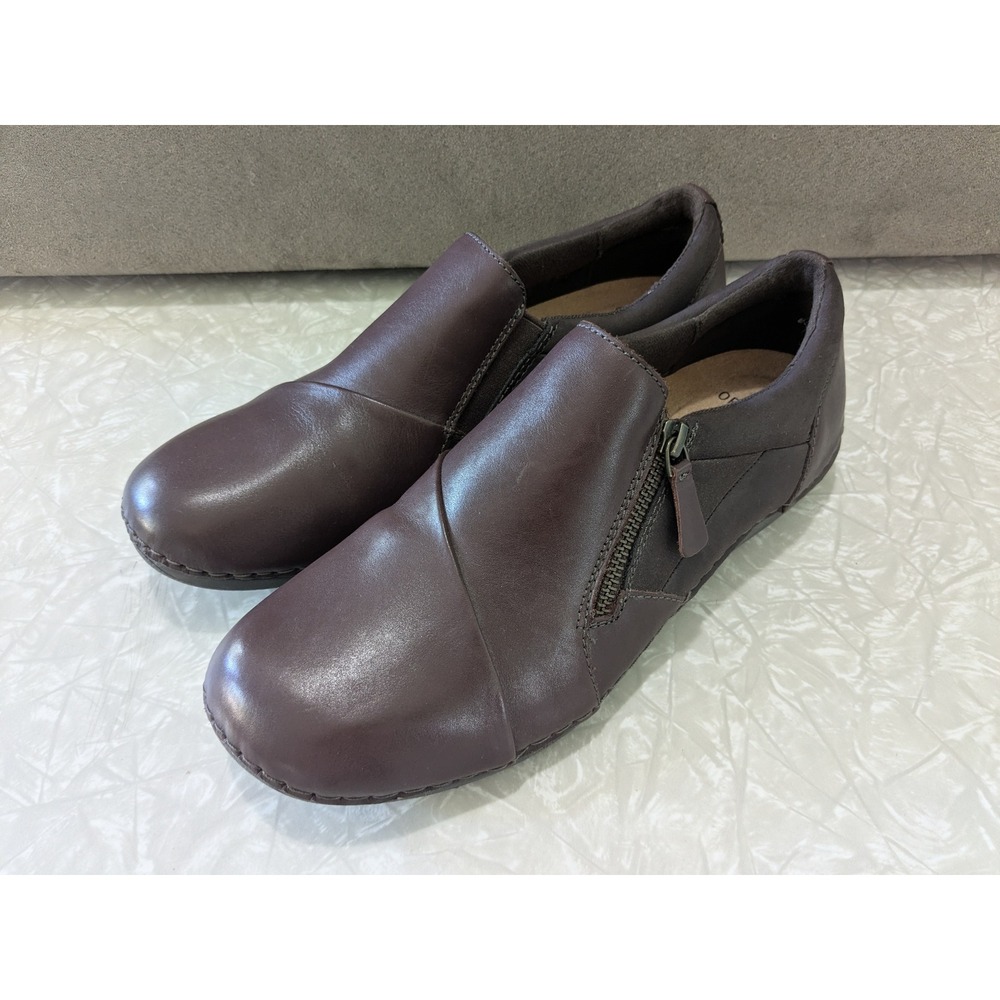 Earth Origins Padma Walnut Brown Leather Zip Loafers Shoes Womens 10 Wide